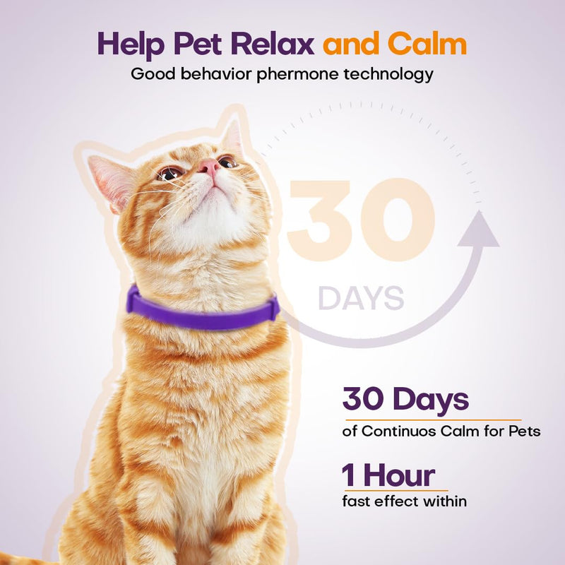 Calming Collar for Cats with Pheromone 4 Pack Cat Calming Collars to Reduce Anxiety & Scratching 30 Days Long-Lasting, Waterproof Cat Calming Collar for Indoor & Outdoor Adjustable Cat Calm Collars