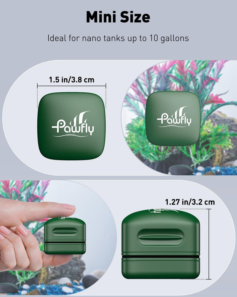 Pawfly Aquarium Magnet Glass Cleaner, Magnetic Fish Tank Cleaner, 1.5" Mini Algae Scrubber for Glass Aquariums, Strong Magnetic Brush Cleaning Tool for Glass Fish Tanks up to 10 Gallons 1.5'' - Classic Green