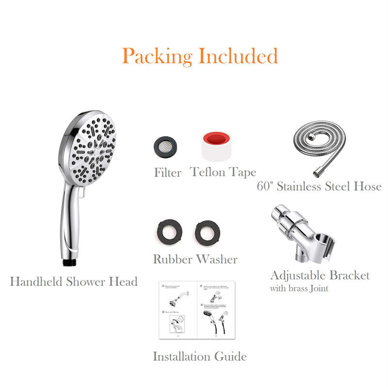 Shower Head with Handheld High Pressure-Full Body Coverage Powerful Rain Showerhead Extra 60" Long Hose and Adjustable Brass Joint Holder- The Perfect Detachable Heads for Bathroom Upgrade 5 Modes Polished Chrome