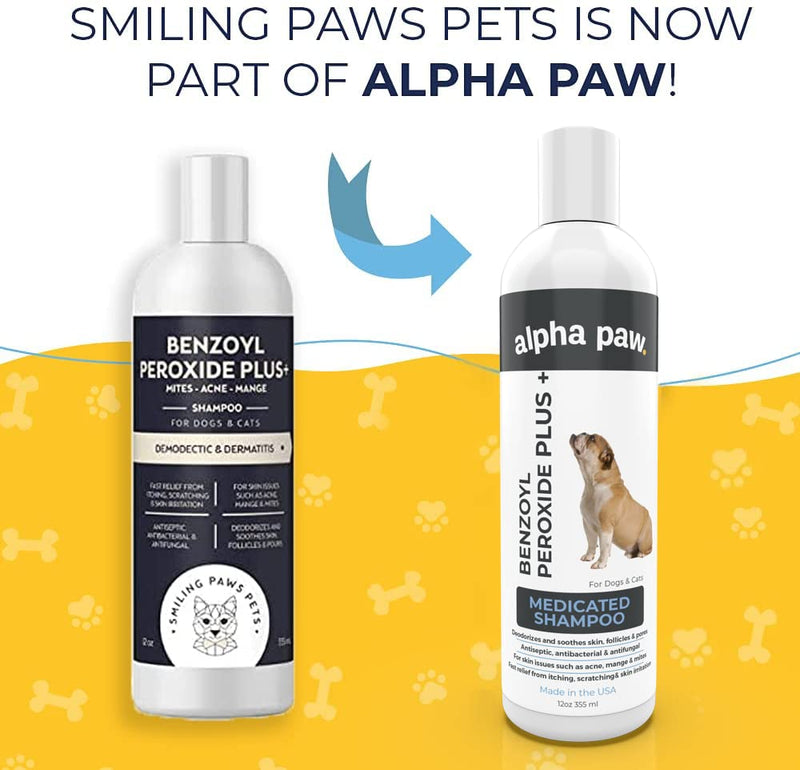 Smiling Paws Pets - Itch Relief Shampoo & Brush for Pets - Contains Benzoyl Peroxide - Kills Fleas - Relieves Allergies, Itching, Dermatitis, Mange, Dandruff, Acne, Demodex, Seborrhea, Pyoderma - 12oz cucumber - PawsPlanet Australia