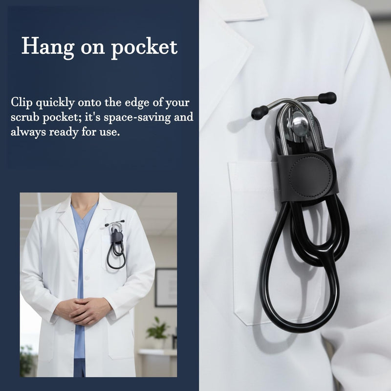 MaiWieel-Stethoscope Holder Clip,PU Leather Stethoscope Hip Holder for 3M Littmann,for MDF Stethoscope,Lightweight Portable Stethoscope Holster for Nurse,Doctor (Navy Blue) Navy Blue