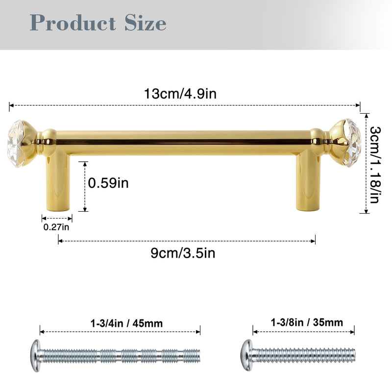 POZEAN 4 Pack Gold Crystal Drawer Pulls, 3-3/4"(96mm) Hole Center, 5 Inch Elegant Dresser Cabinet Pull, Zinc Alloy Farmhouse Handles for Kitchen Dresser Drawer Bathroom Vanity 96 mm