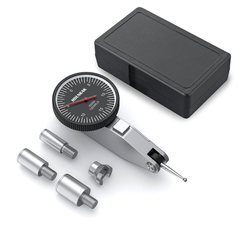 HDLNKAK 0-0.03"/0.0005" Dial Test Indicator with Portable Case, Test Indicator Featuring Three Steel Dovetail Mounts for Machinery Calibration and Tight Space Measurements.