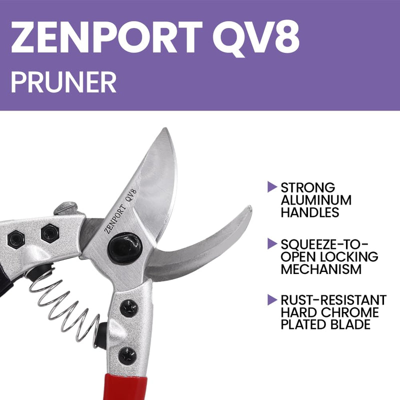 Zenport QV8 Q Series V8 Professional Chrome-plated Pruner, Black/Red 1