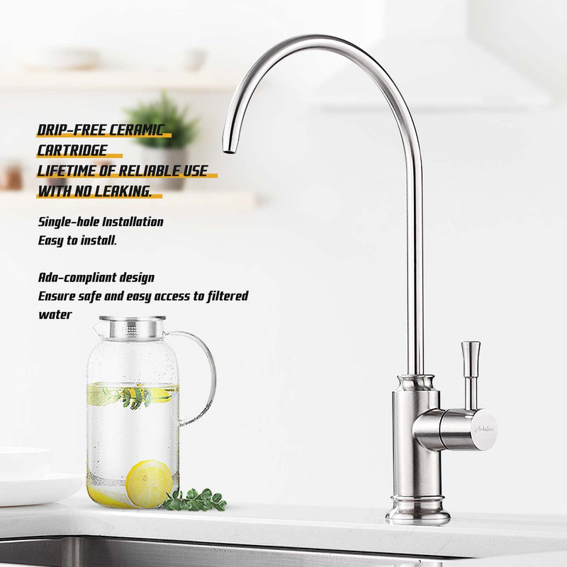 Achelous Brushed Nickel Modern Kitchen Faucet, Stainless Steel Drinking Water Faucet with Built-In Water Filter, Single Hole Mounting, Right Lever Handle