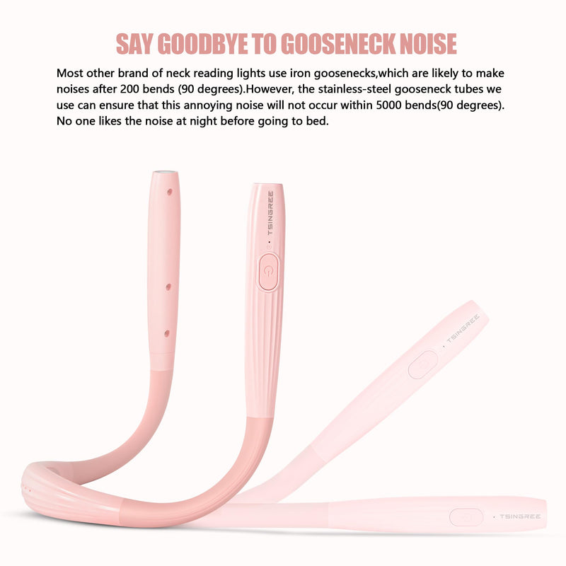 Upgraded LED Neck Reading Light, Book Light, Rechargeable, 3 Colors & 3 Brightness Adjustable, Auto-Off Timer, Neck Light for Reading in Bed, Long Lasting, Perfect for Repairing, Knitting. Sakura Pink