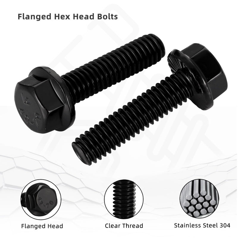 5/16-18 x 2" Flanged Hex Head Bolts Flange Hexagon Screws, Stainless Steel 304 Black Finish, Fully Threaded, 10 PCS 5/16-18 x 2"