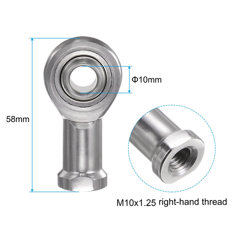 uxcell SSI10T/K 10mm Rod End Bearing M10x1.25 Female Right Hand Thread, Stainless Steel Rod End Joints with Jam Nut