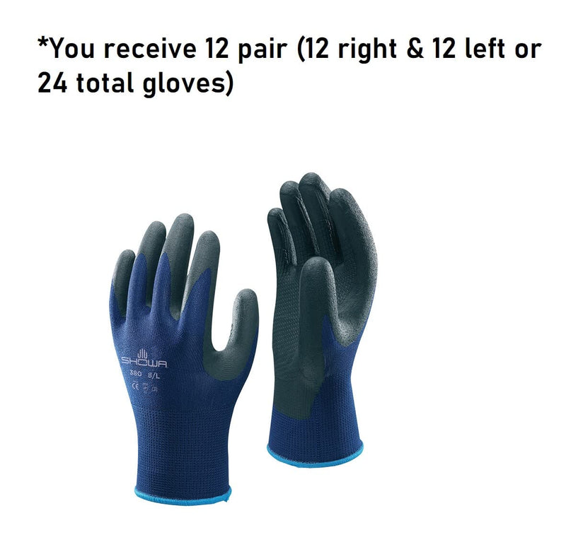 SHOWA 380 Foamed Nitrile Palm Coated General Purpose Work Gloves with Nylon Liner, 13-Gauge, Large (12 Pair) Bulk Pack