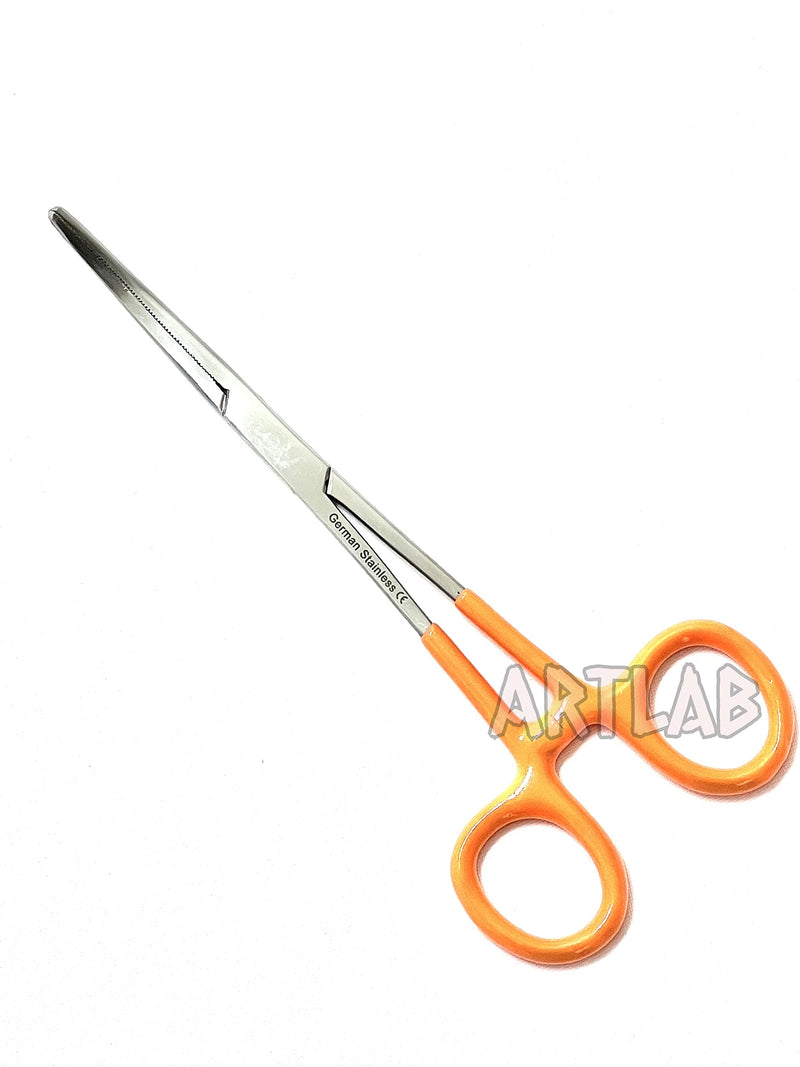 German Vinyl Grip Locking Straight & Curved Hemostat -Hemostat Forceps- Stainless Steel Locking Tweezer Clamps - Ideal Hemostats for Nurses, Fishing Forceps, Crafts and Hobby (Orange CVD 6.25") ORANGE CVD 6.25"