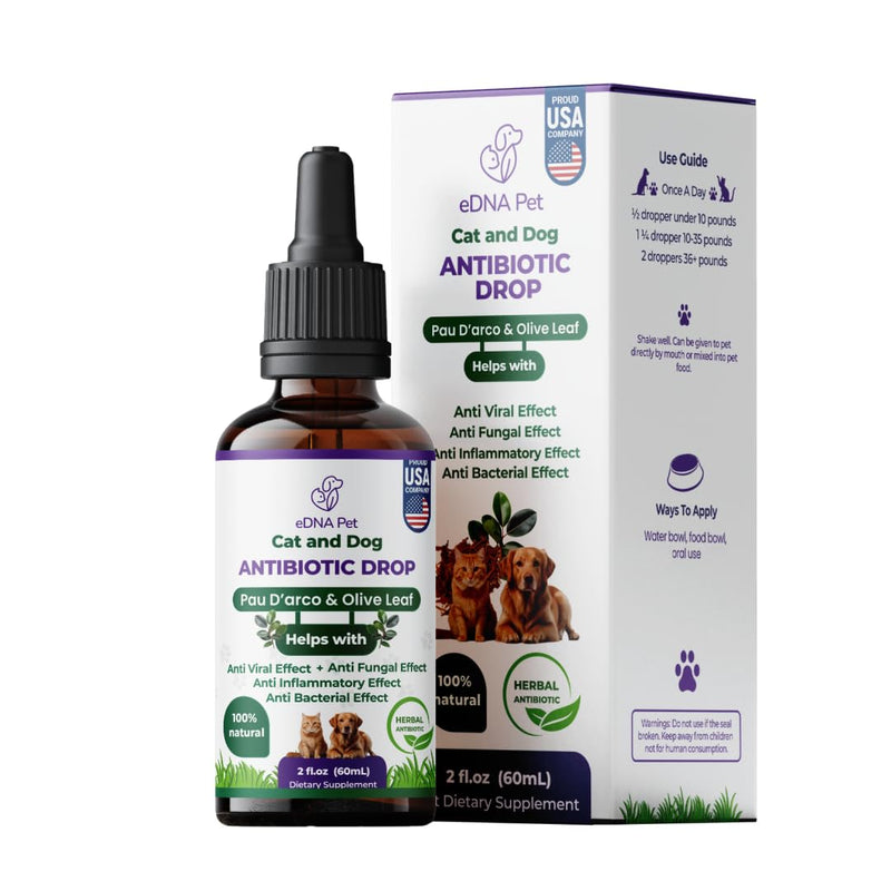 eDNA Pet Herbal Wellness Drops for Cats & Dogs – PAU D’Arco & Olive Leaf Natural Support – Daily Liquid Supplement for Overall Pet Health – 2 fl oz
