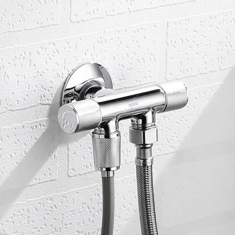 Brass Chrome-Plated Water Angle Valve G1/2" Wall Connection×G1/2" Outlets Combination Valve with Backflow Preventer for Toilet, Basin, Kitchen