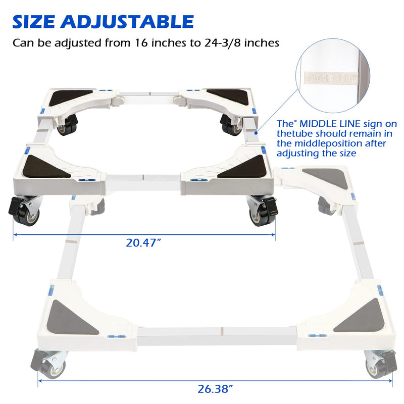 Nefish Furniture Dolly Adjustable Mini Fridge Stand Dolly Cart with 4 Lockable Wheels Washing Machine Stand Mobile Roller Universal Mobile Base Stand for Washer Dryer Refrigerator White
