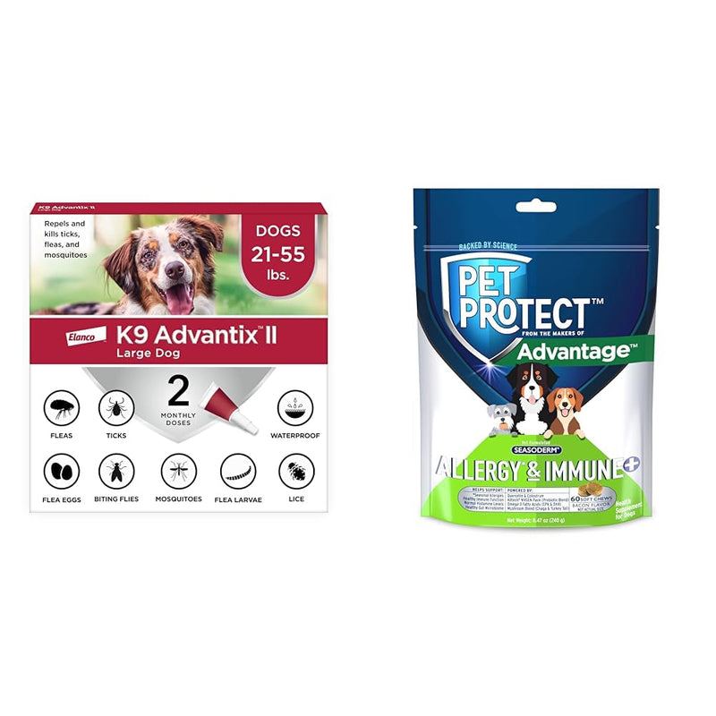 Bundle of K9 Advantix II Large Dog | 2-Mo Supply + Pet Protect Allergy* + Immune+ Seasoderm™ | 60 Count