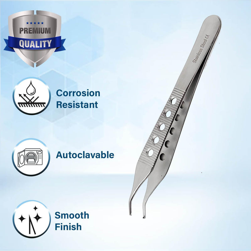 Premium Quality Adson Tissue 1x2teeth Forceps 4.75", Curved, Fenestrated Grip, Stainless Steel