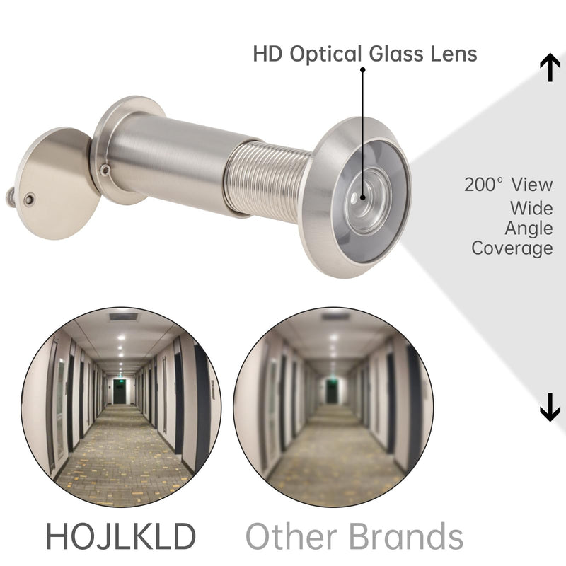 Door Viewer Peephole,Solid Brass 200 Degree Peep Hole with 16 MM Drill Bit for 1-1/2" to 2-3/8" Doors,5/8 Inch Pipe Diameter Door Eye Viewer with Privacy Cover (1, Brushed Nickel)