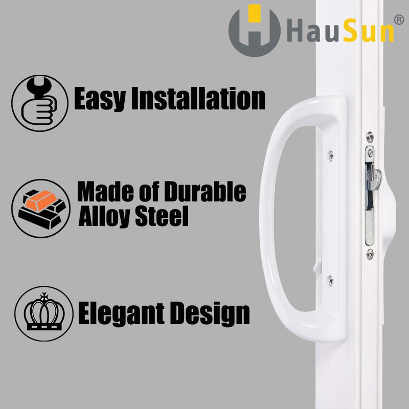 Patio Door Handle Set + Mortise Lock 45° Perfect Replacement for Sliding Glass Door Fits 3-15/16” Screw Hole Spacing, Non-keyed with Latch Locks,White Diecast,Reversible Design(Non-Handed) White