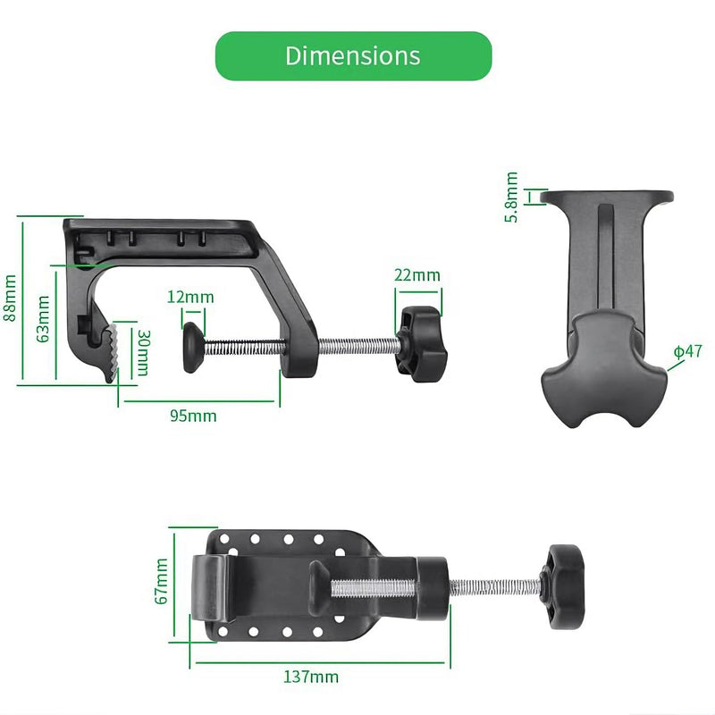 Strg C-Clamp Mount with 1.5" C Size Ball Round Base, Aluminum Support Clamp Boat Mount Universal C Claw Holder Compatible with 1.5" C Size Ball Double Socket arm for Phone GoPro GPS Mounting and More C Clamp + Round Mount