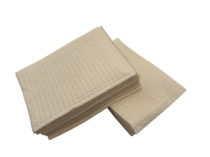 Disposable Dental Patient Waterproof Bibs 13"x18" with Poly Back, 3 Layer Bibs with Poly Back for Tattoo, Dental, Medical, Nail Tray or Table Covers (Beige) (Pack of 50) Beige