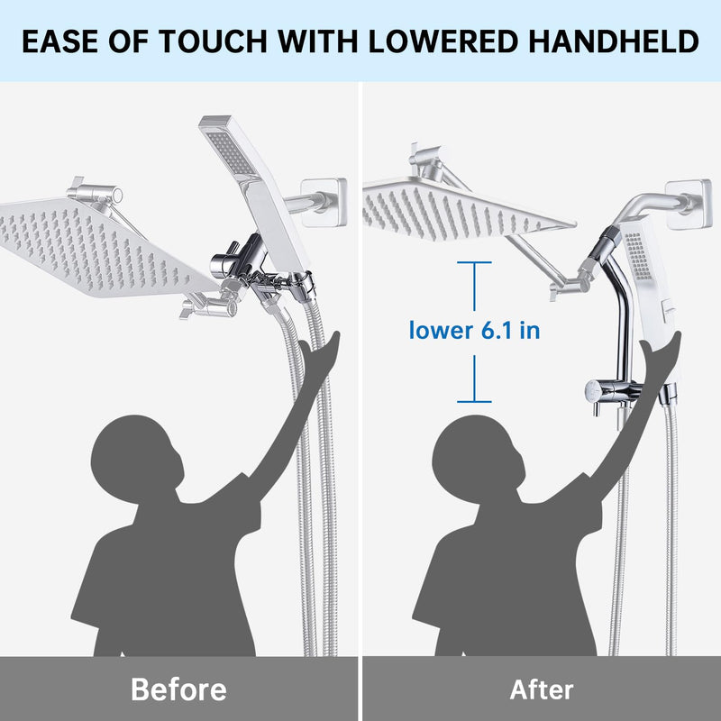 G-Promise All Metal Shower Diverter with Low Handheld Holder, 3-Way Diverter Valve with Pause Mode for Handheld and Fixed Shower Head, 4-Settings Universal Bathing System Replacement Part(Chrome) Polished Chrome