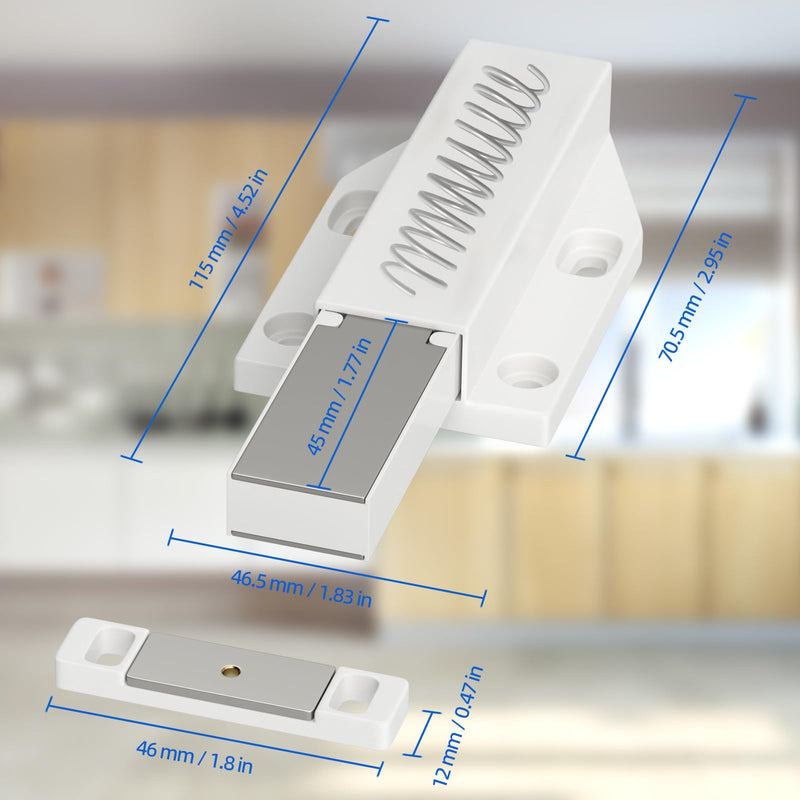 Jiayi Push Open Door Latch Push Catch Magentic Push Open Cabinet Latches Hardware for Kitchen Drawer Closer Touch Release Open for RV Door Damper, Large Push to Open Wardrobe Closure (White, 8 Pack) White