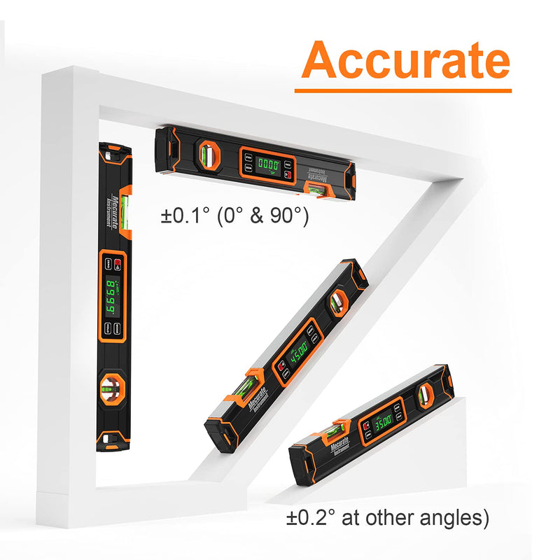 Mecurate Digital Level 15.7'' with LCD Display, 360° Angle Magnetic Digital Torpedo Level, Vertical & Horizontal Spirit Bubble Protractor for Construction Carpenter Craftsman Home Professional 15.7-Inch Digital Level