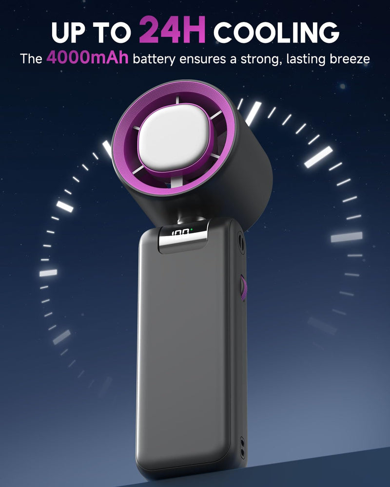 GVY Portable Handheld Fan,1-100 Speed Settings, [Up to 24H Cooling] 4000mAH Rechargeable Battery| Mini Personal Fan for Travel, Beach, Camping| Gifts for Women/Girls (Gray) Dark Grey