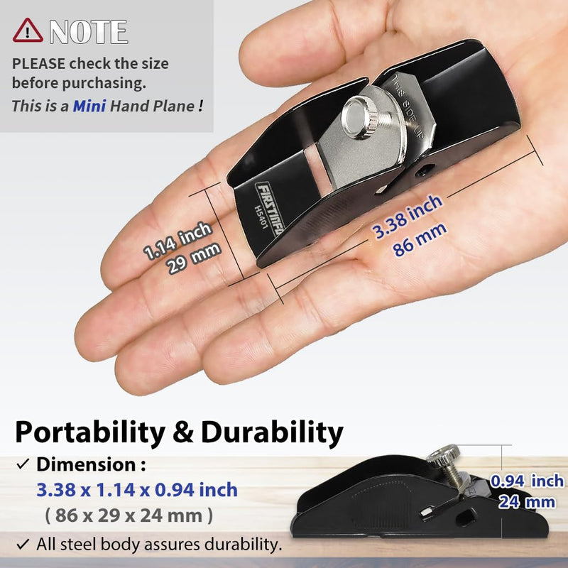 FIRSTINFO H5401 Mini Hand Plane Small Lightweight Steel Body Trimming Plane for Woodworking/Trimming/Wood Planing Mini Hand Plane (Black)
