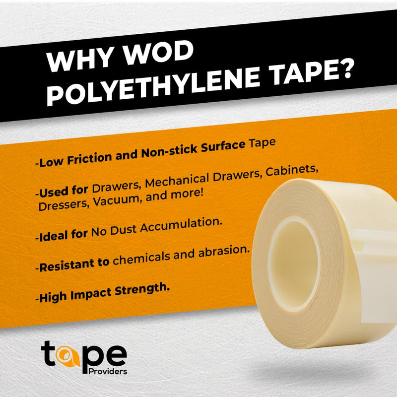 WOD SPT7A UHMW Polyethylene Transparent Film Slick Tape, 1/2 inch. x 36 yd. Aggressive Adhesive - Ideal For Squeak Reduction, Drawers, and Bearings 1/2 in. 36 Yards