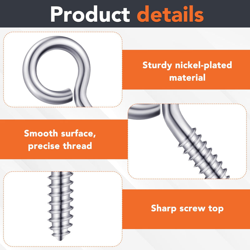 250 Pcs Eye Screws 0.75"-1.75" Eye Hook Screws Silver Nickel Plated Screw Hooks for Hanging 9 Size Self Tapping Screws Eyelet Screws for Christmas Ornaments Decoration