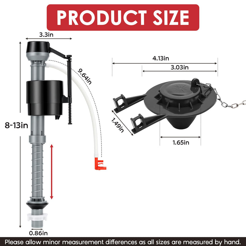 Universal Toilet Flush Valve Replacement Kit, Height Adjustable Fill Valve with Threaded Flow Control Knob, 2-Inch Black Flapper, Quiet Water-Saving Toilet Repair Kit Inside Tank BLACK 1