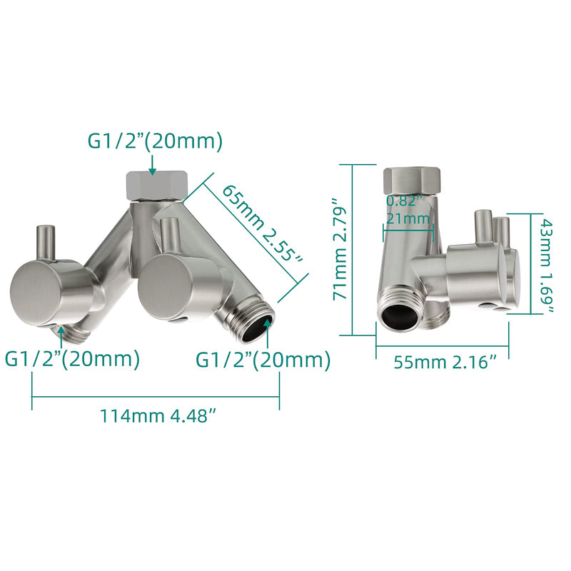 Tecmolog G1/2 Shower Diverter Shut Off Valve Brass Shower Head Splitter 2 Way for Bathroom, Chrome, DSF014A