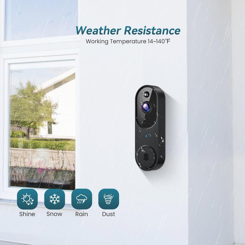Wireless Wi-Fi Video Doorbell Camera with Two Way Audio, AI Motion Detection, Night Vision and Cloud Storage Black