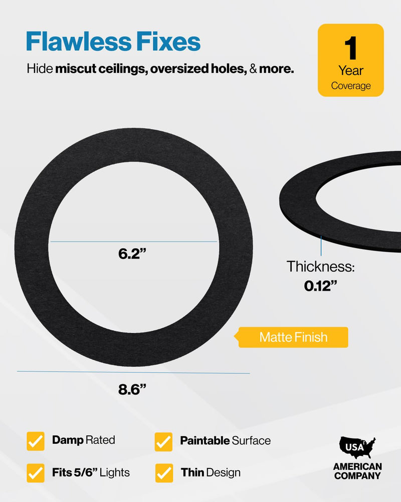 Sunco 12 Pack Goof Rings for 6 Inch Recessed Lights Black Can Light Goof Trim Ring, Outer Diameter 8.6-inch, Inner Diameter 6.2-inch, Durable Plastic Design, Matte Finish, Flush Mount