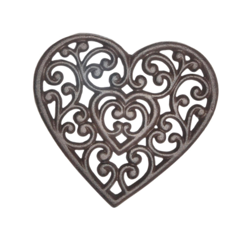 Cast Iron Trivet, Heavy Duty Rustic Metal Hot Pot Pad, Vintage Hot Plate Trivet for Kitchen Countertop Dining Table, Heart