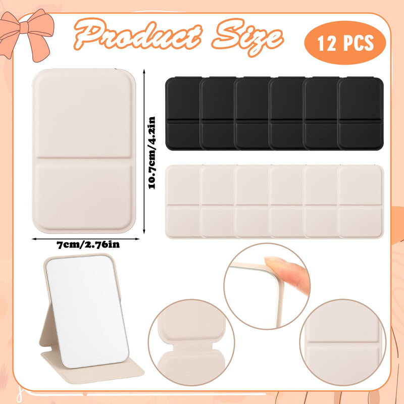 12 Pcs Compact Portable Mirror Bulk Handheld Folding Pocket Makeup Mirror 4.2'' Travel Ultrathin Mirrors for Camping Home Office Sleepover Party Women Mom Party Gift (Rectangle,White,Black) Rectangle White,black 12