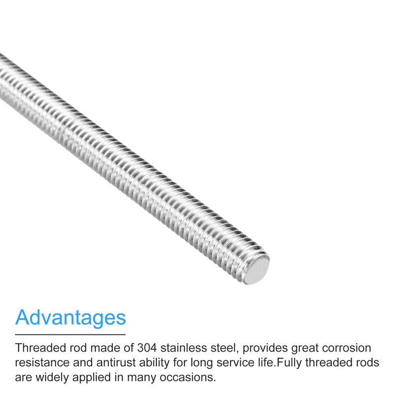 MECCANIXITY Fully Threaded Rod 3/8"-16 UNC Thread Pitch 304 Stainless Steel Right Hand Threaded Rods Bar Studs,12 inch 4 Pack 3/8"-16 UNC x 12 inch