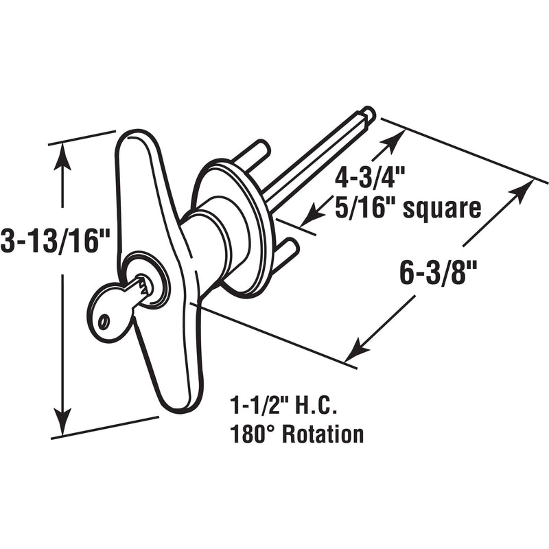 Prime-Line GD 52169 Keyed T-Handle, 5/16 In. x 4-5/8 In. Square Shaft, Diecast Construction, Chrome