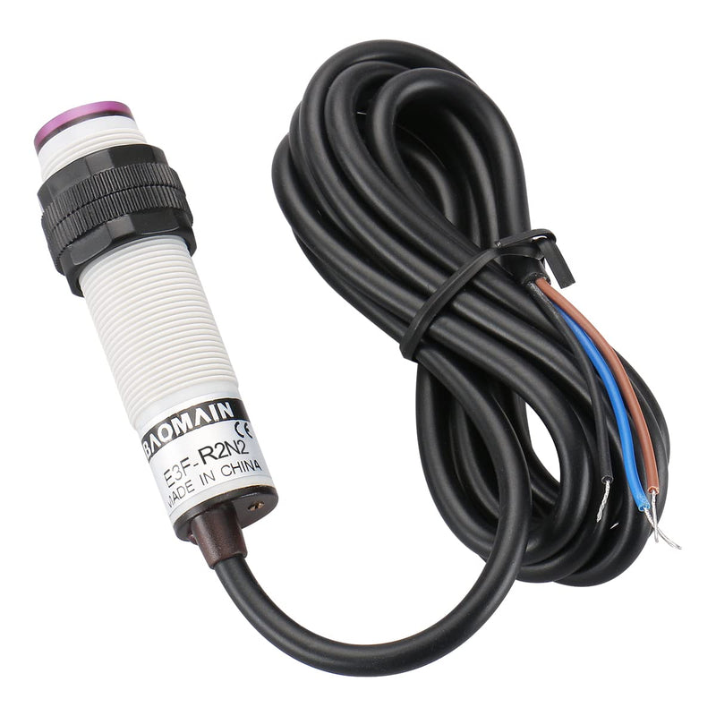 Baomain Photoelectric Sensor E3F-R2N2 Retroreflective Optical Sensor Switch DC 10-30V NPN NC Sensing Distance 2m with Reflector Panel
