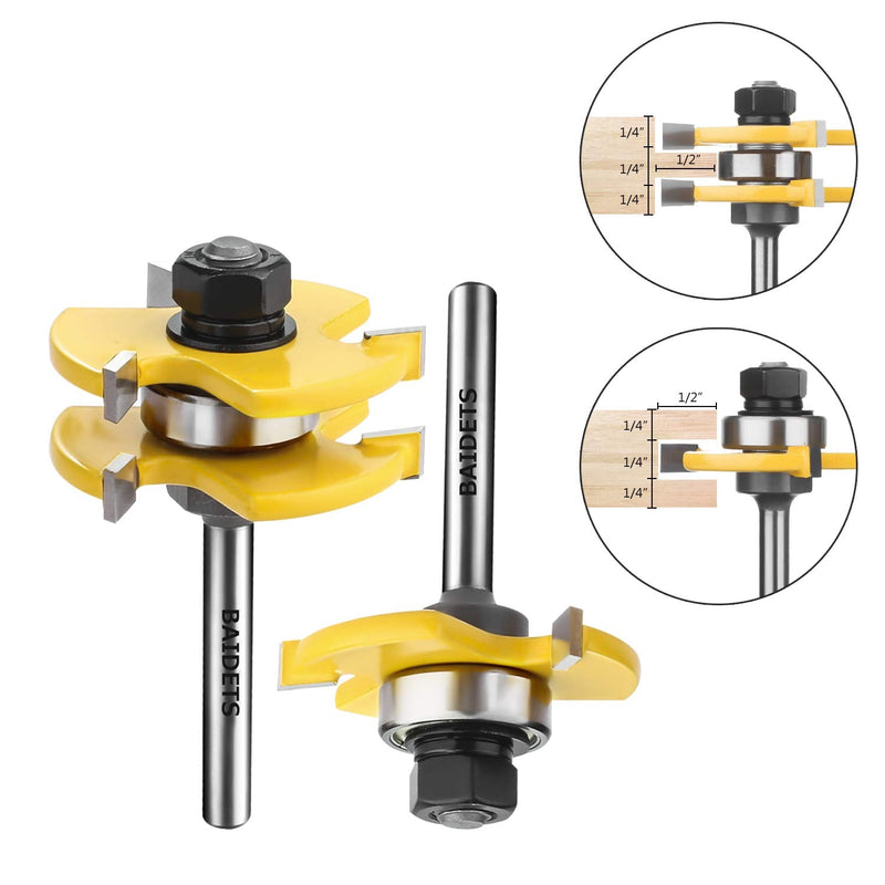 1/4" Tongue and Groove Router Bits - Set of 2Pcs 1/4 Inch Shank Router Bit Set 3 Teeth Adjustable T Shape Wood Milling Cutter 1/4" Shank - NewNest Australia