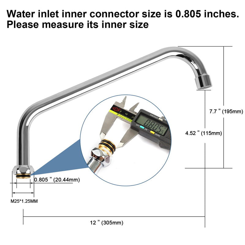 12 Inch Faucet Spout Replacement Fits for Most T&S Faucets, 360° Commercial Sink Faucet Swivel Spout for 2 or 3 Bay Compartment Sinks