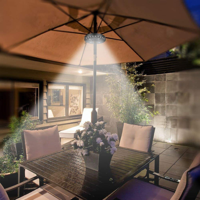 LATME Patio Umbrella Light 3 Brightness Modes Cordless-4 x AA Battery Operated,Umbrella Pole Light Camping Tents or Indoor Use 28led-Black