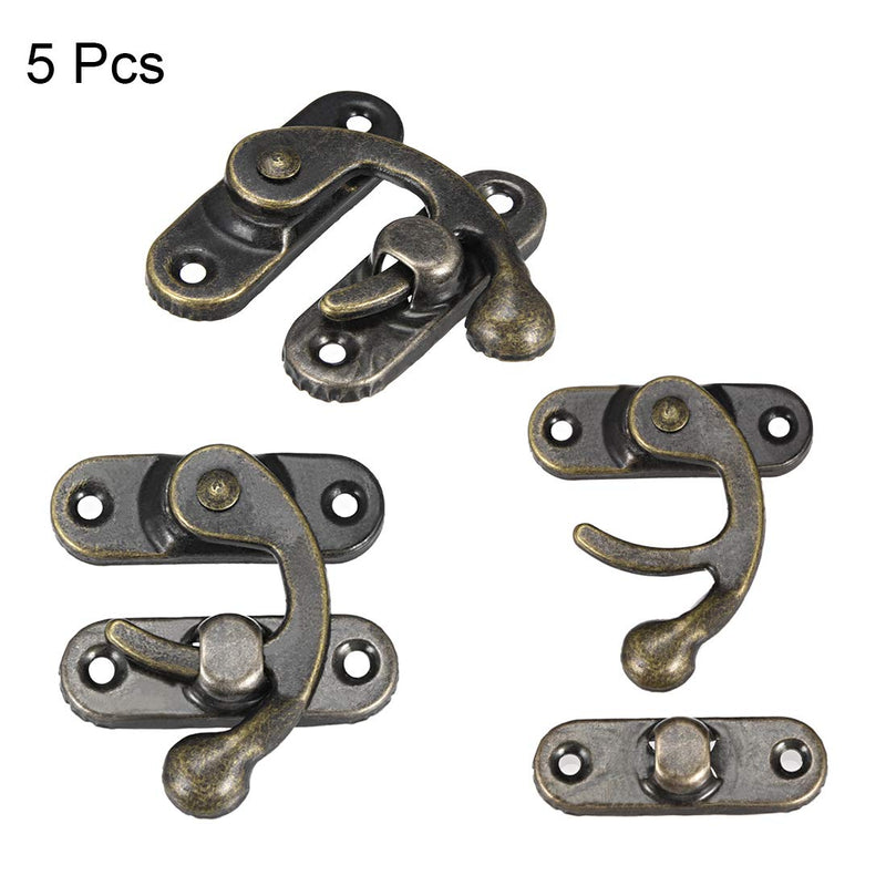 uxcell Antique Vintage Lock Clasp Right Latch Hook Hasp 42mm x 37mm Swing Arm Latch Plated Bronze, 5 pcs w Screws 42x37mm Bronze Tone