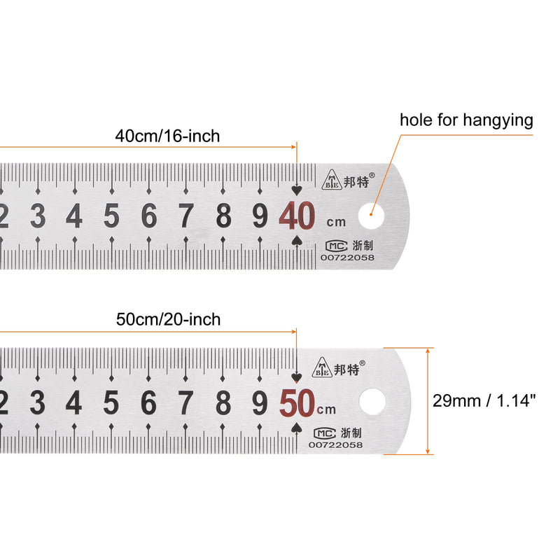 HARFINGTON Metal Straight Ruler Set 16 Inch 20 Inch Precision Stainless Steel Rulers CM Inch Scale Metal Rulers for Woodworking Sewing Crafting 20-inch 16-inch