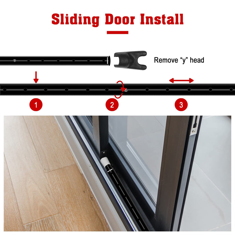 SECURITYMAN 2-in-1 Door Security Bar & Sliding Patio Door Security Bar (2 Pack) via Interchangeable Caps - Heavy Duty Iron Construction Door Stoppers Lock for Home, Apartment, Travel Hotel - Black 2 Pack