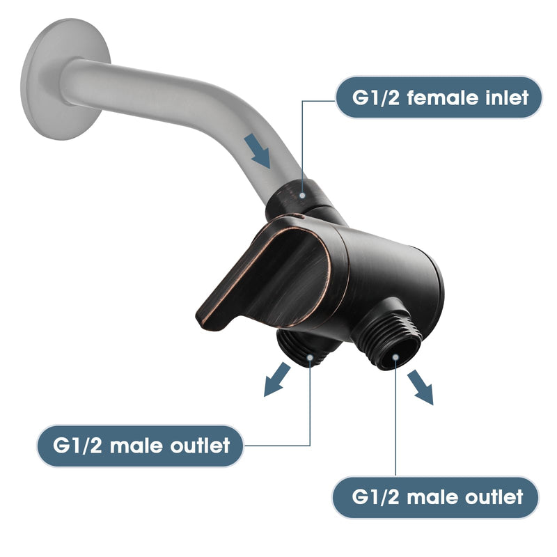 BRIGHT SHOWERS Shower Arm Diverter Valve for Hand held Showerhead and Fixed Spray Head, 3-Way Shower Head Diverter Valve, Oil-Rubbed Bronze Oil Rubbed Bronze