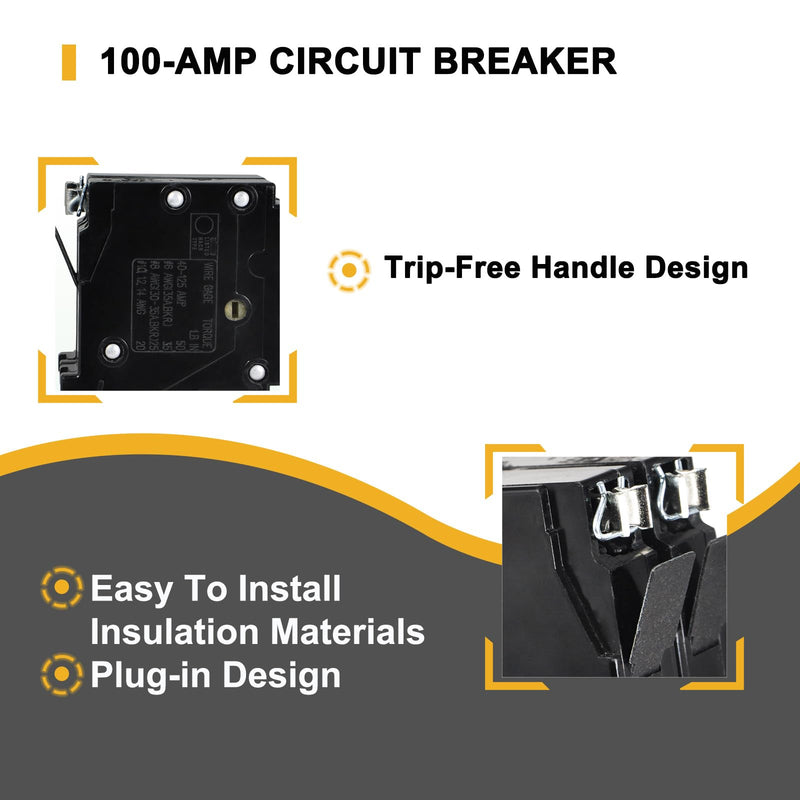 New Upgrade 2100 2-Pole 100-Amp Circuit Breaker, 3/4-Inch Plug-On Molded Case Circuit Breaker, Thermal Magnetic Protection, 100 Amp 10 KAIC, 120/240V