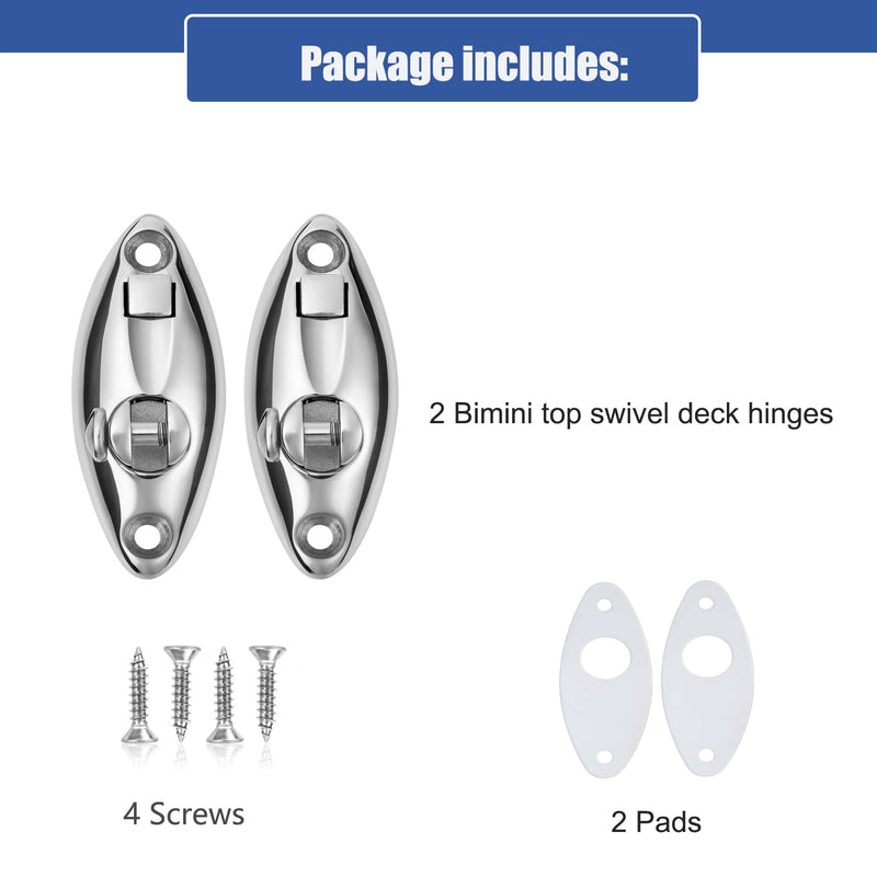 Boat Quick Release Bimini Top Swivel Deck Hinge, 360 Degree Rotation, Solid 316 Stainless Steel, Marine Bimini Top Hardware(2-Pack)