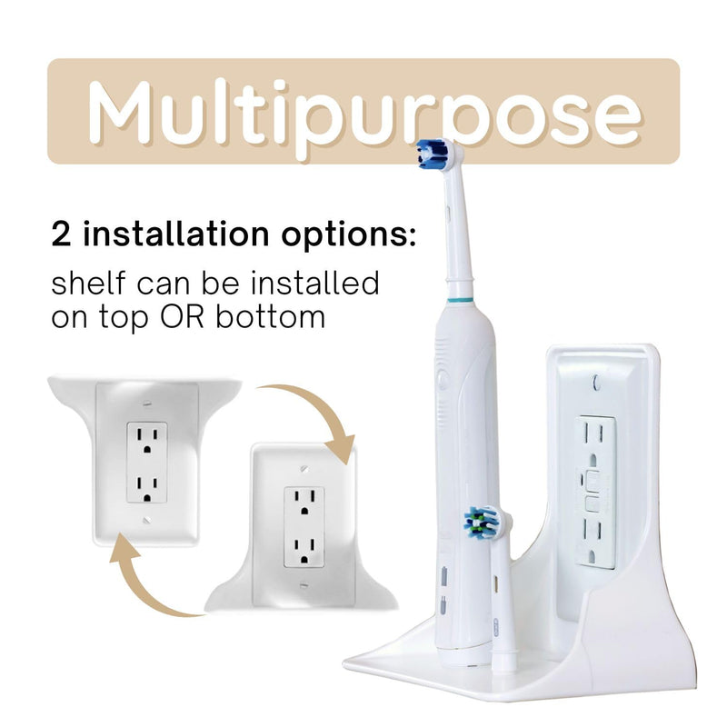Power Perch Wall Outlet Shelf – Transform Your Outlet into a Space-Saving Display! Perfect for Alexa, Electric Toothbrush & More – Sturdy Light Socket Shelf by Storage Theory - 1 Pack, White