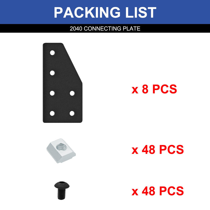 8pcs 2040 Aluminum Extrusion Joint Plate Connector Corner L Bracket 6-Hole 2040 V Slot Hardware T Slotted Accessories with T Nuts and Screws for Aluminum Profile 3D Printer Frame Part Black L-6Hole 2040B